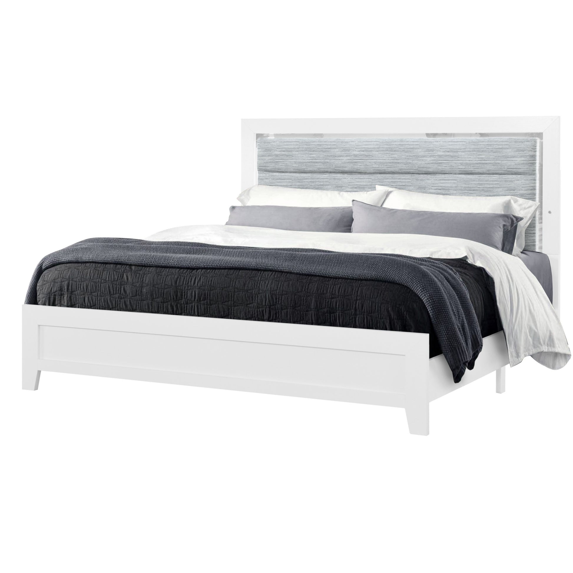Omoda White Twin Bed With Led White Rubber Wood