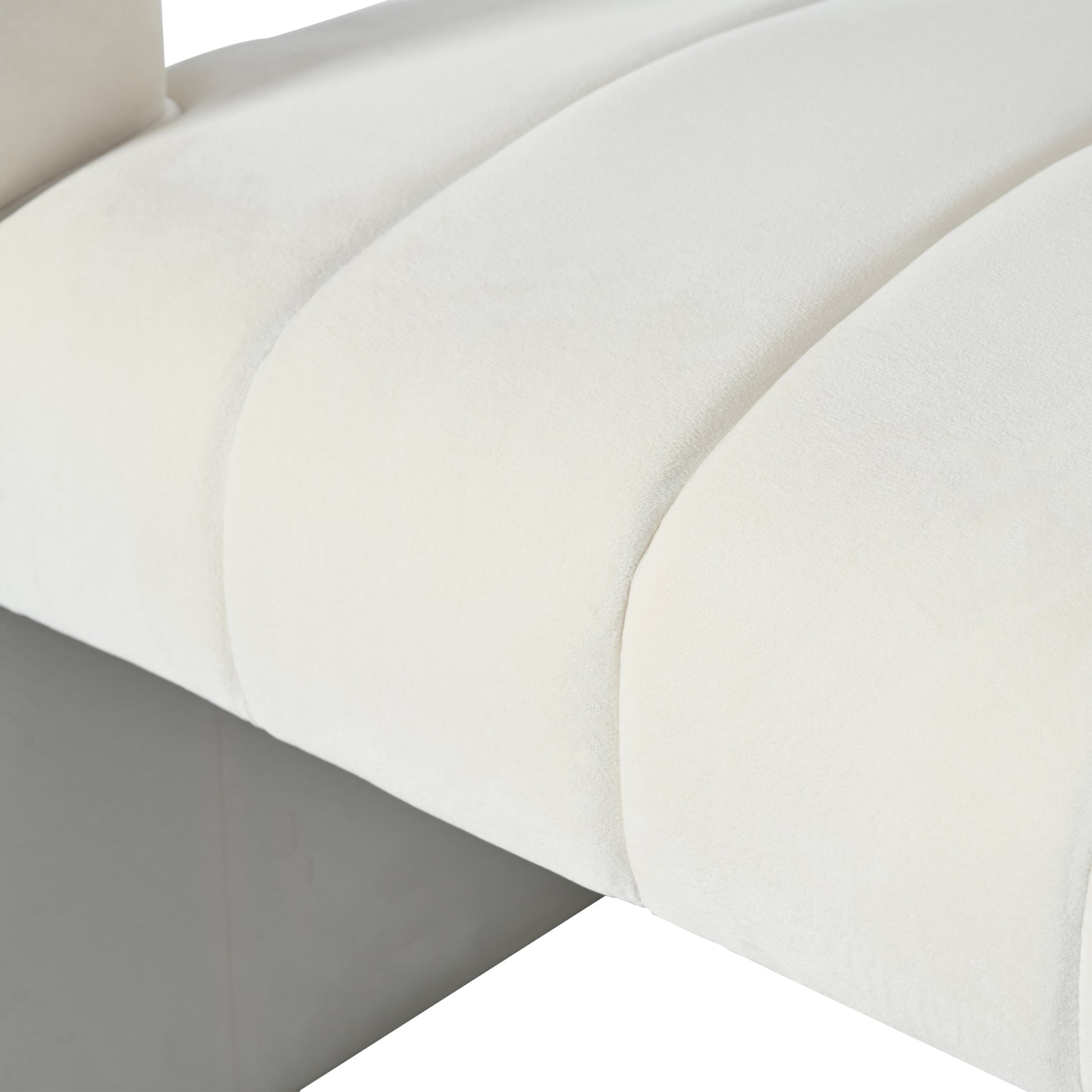 Modern Velvet Accent Chair With Ribbed Detail, Luxury Curved Fully Upholstered Accent Chair, Ivory White No Assembly Needed Ivory White Velvet