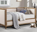 Beige Fabric Upholstered 1Pc Day Bed Light Oak Bed Frame Trim Bedroom Furniture Mattress Ready Twin Day Bed Box Spring Not Required Twin Beige Multi Wood Bedroom Classic,Contemporary,Modern,Transitional Solid Wood