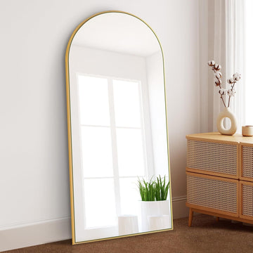 Dolonm 71X28 Inch Arch Full Length Mirror, Modern Design Standing Floor Mirror, Full Body Mirror For Living Room, Bedroom, Bathroom, Cloakroom, Hallway, Gold Wooden Frame Golden Mirror