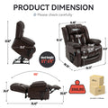 Dual Motor Infinite Position Up To 350 Lbs Electric Medium Size Genuine Leather Brown Power Lift Recliner Chair With 8 Point Vibration Massage And Lumbar Heating White Metal Primary Living Space Heavy Duty Pine Antique Brown Genuine Leather Power Remote