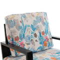 Retro Low Back Floral Print Velvet Accent Armchair With Gold Metal Legs & Rubberwood Frame, Wide Armrest Mid Century Lounge Chair With Pillow Back, Sofa Chair For Living Room & Balcony, Blue Floral