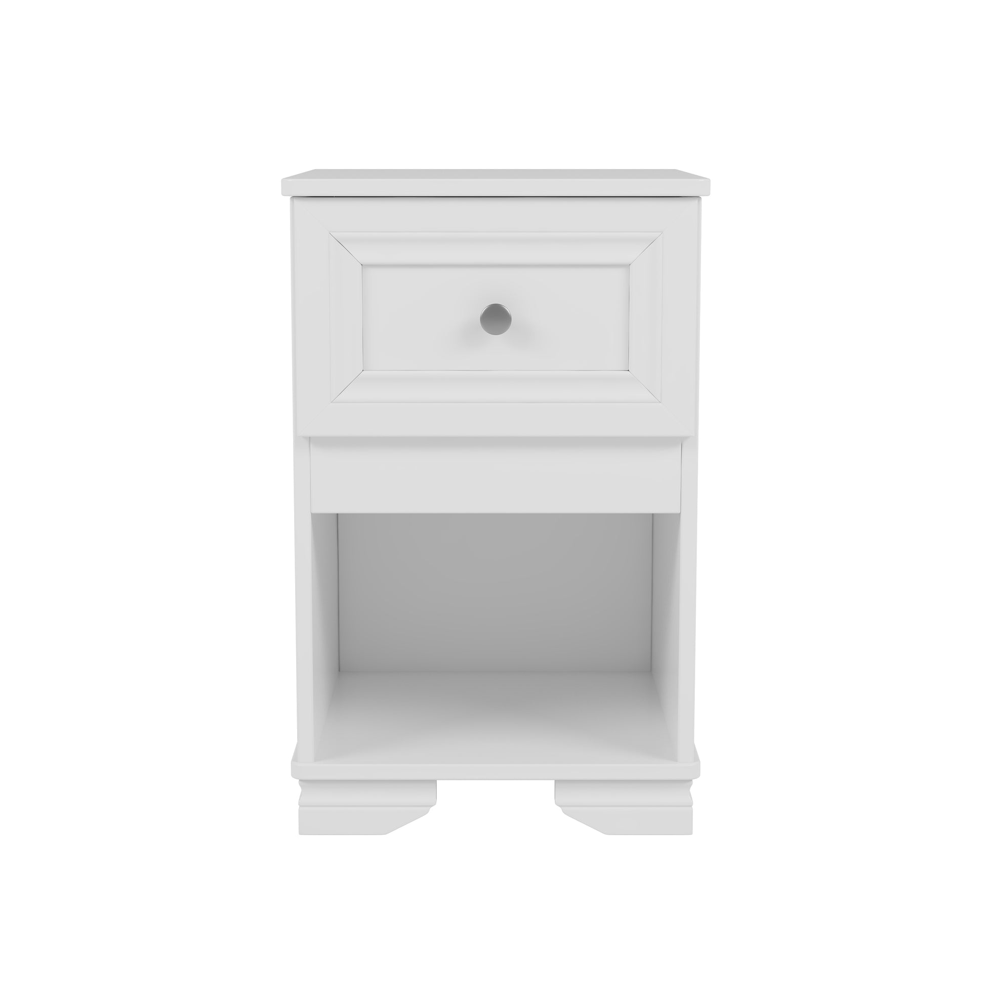 Elegant Design Nightstand With Drawer And Open Shelf For Bedroom, Retro Style Bedside Table With Classic Design And Metal Handle,White White Wood