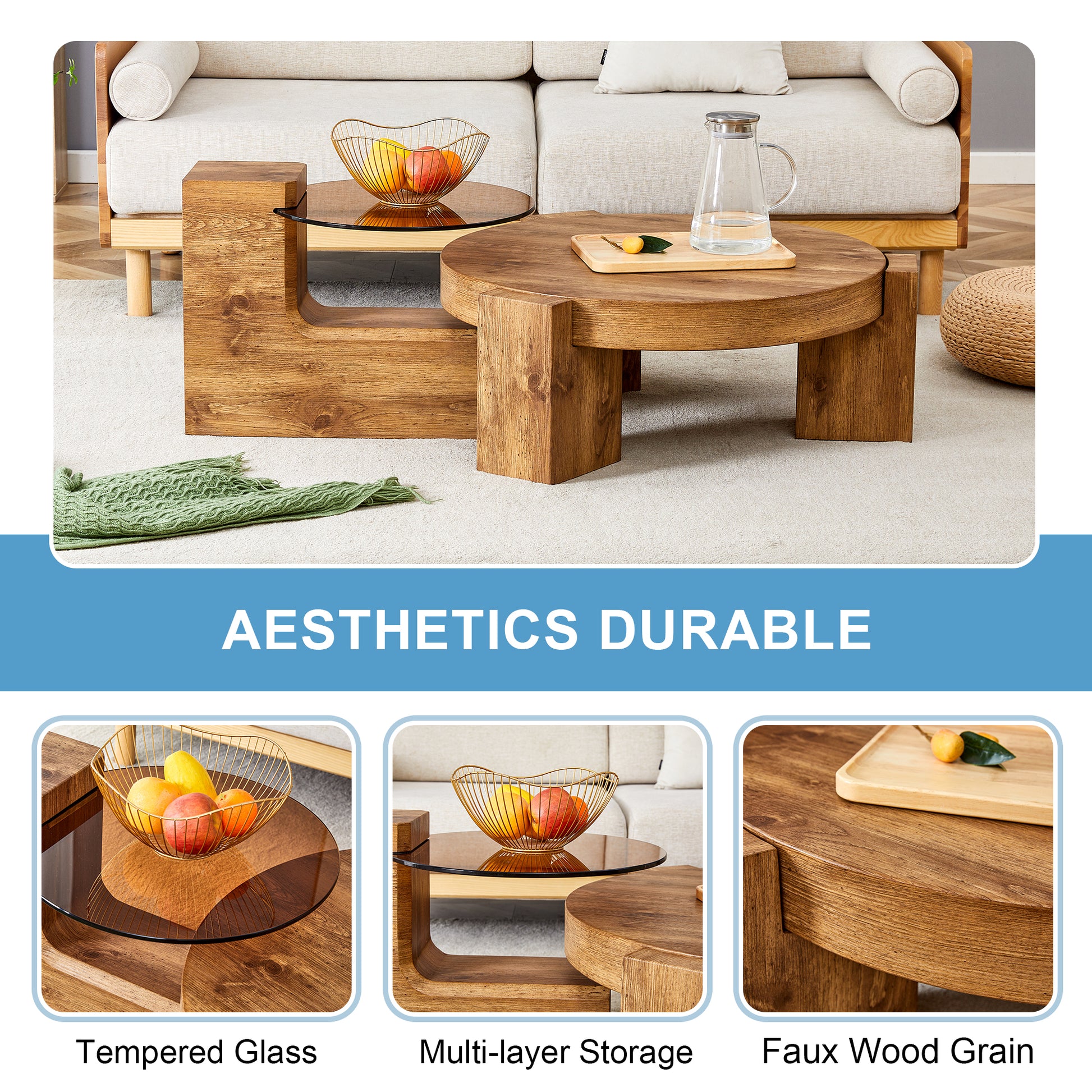 The Detachable Double Decker Coffee Table, The Stylish Design Is More Precious, And The Detachable Design Can Make The Use Of Space More Flexible And Suitable For Various Scenes. Wood Mdf