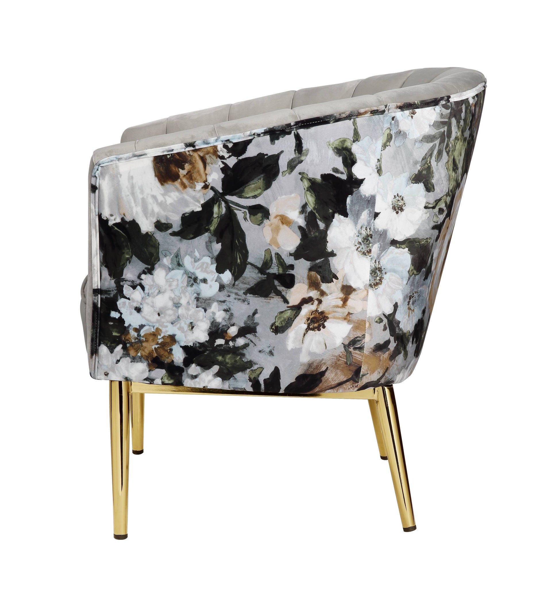 Grey And Gold Padded Accent Chair With Barrel Backrest Grey Gold Primary Living Space Contemporary Wood Fabric