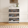 2408 White Solid Wood Shoe Cabinet, Three Layers, Flip Bucket Shoe Storage Cabinet, Simple And Generous For A Variety Of Home Styles White Mdf