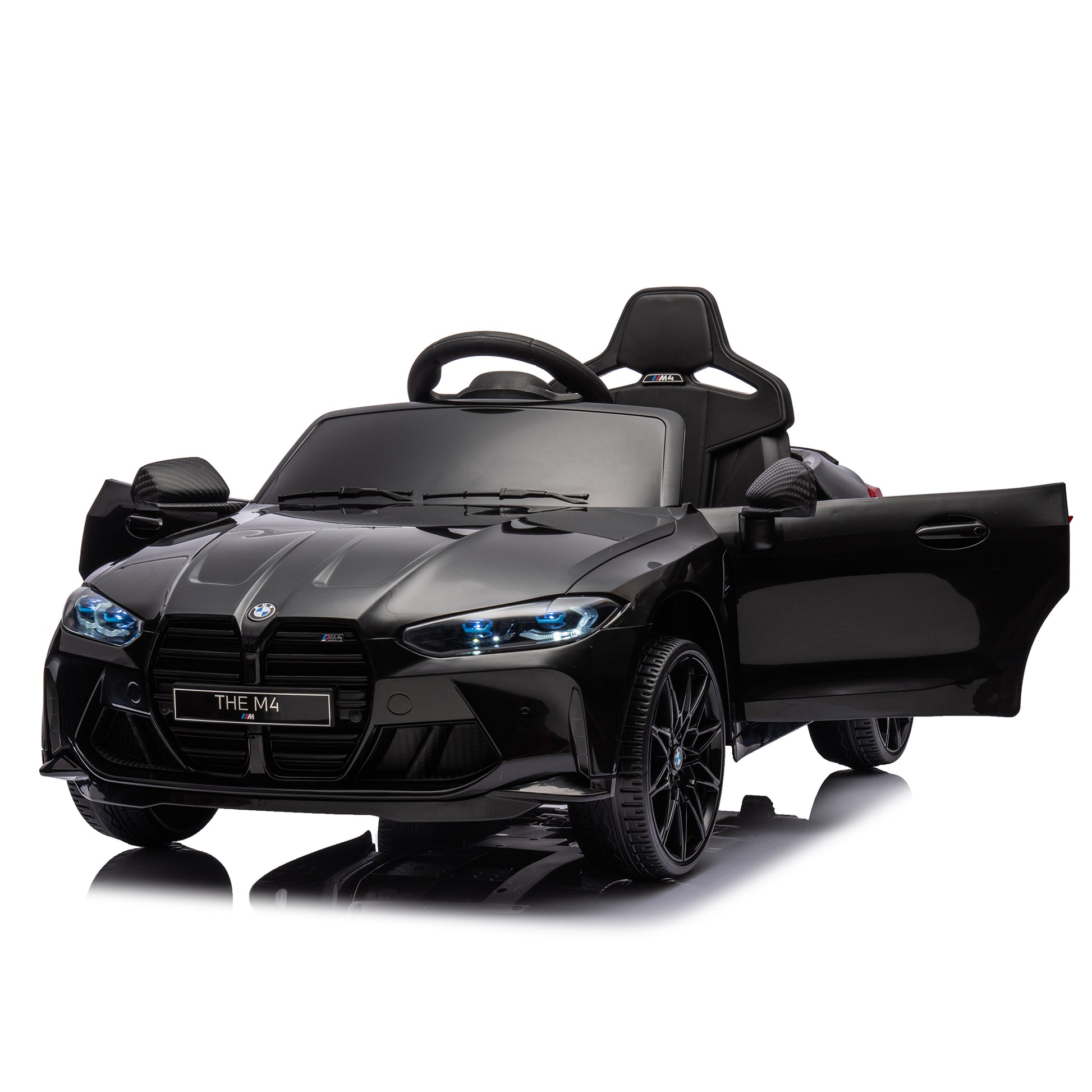 Bmw M4 12V Kids Ride On Toy Car 2.4G W Parents Remote Control,Three Speed Adjustable,Power Display, Usb,Mp3 ,Bluetooth,Led Light,Story,A Handle With Wheels And A Pull, Easy To Carry Black