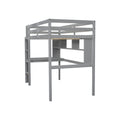 Twin Loft Bed With Built In Desk And Bookcase Of Three Compartments, Guardrails And Ladder,Grey Twin Grey Pine