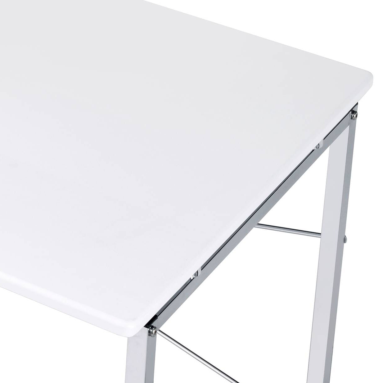 White And Chrome Writing Desk With Sled Base White Silver Writting Desk Office Rectangular Desk Wood Metal Sled