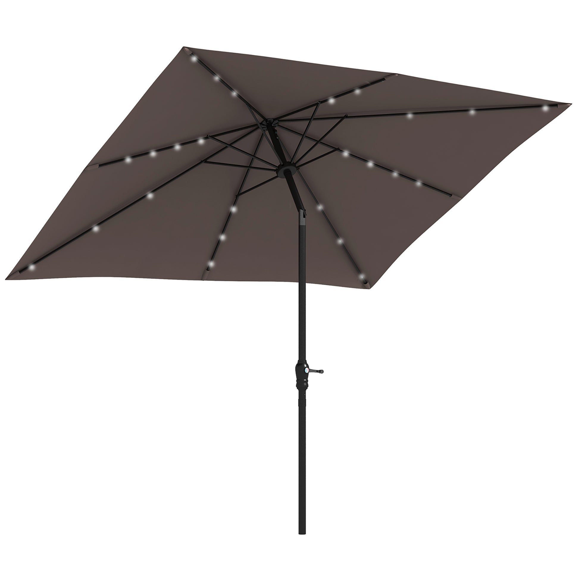 Outsunny 9' X 7' Solar Umbrella, Led Lighted Patio Umbrella For Table Or Base With Tilt & Crank, Outdoor Umbrella For Garden, Deck, Backyard, Pool, Beach, Tan Brown Steel