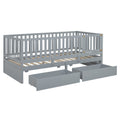 Twin Size Wood Daybed With Fence Guardrails And 2 Drawers, Split Into Independent Floor Bed & Daybed, Gray Old Sku :Lp000881Aae Twin Gray Solid Wood Mdf