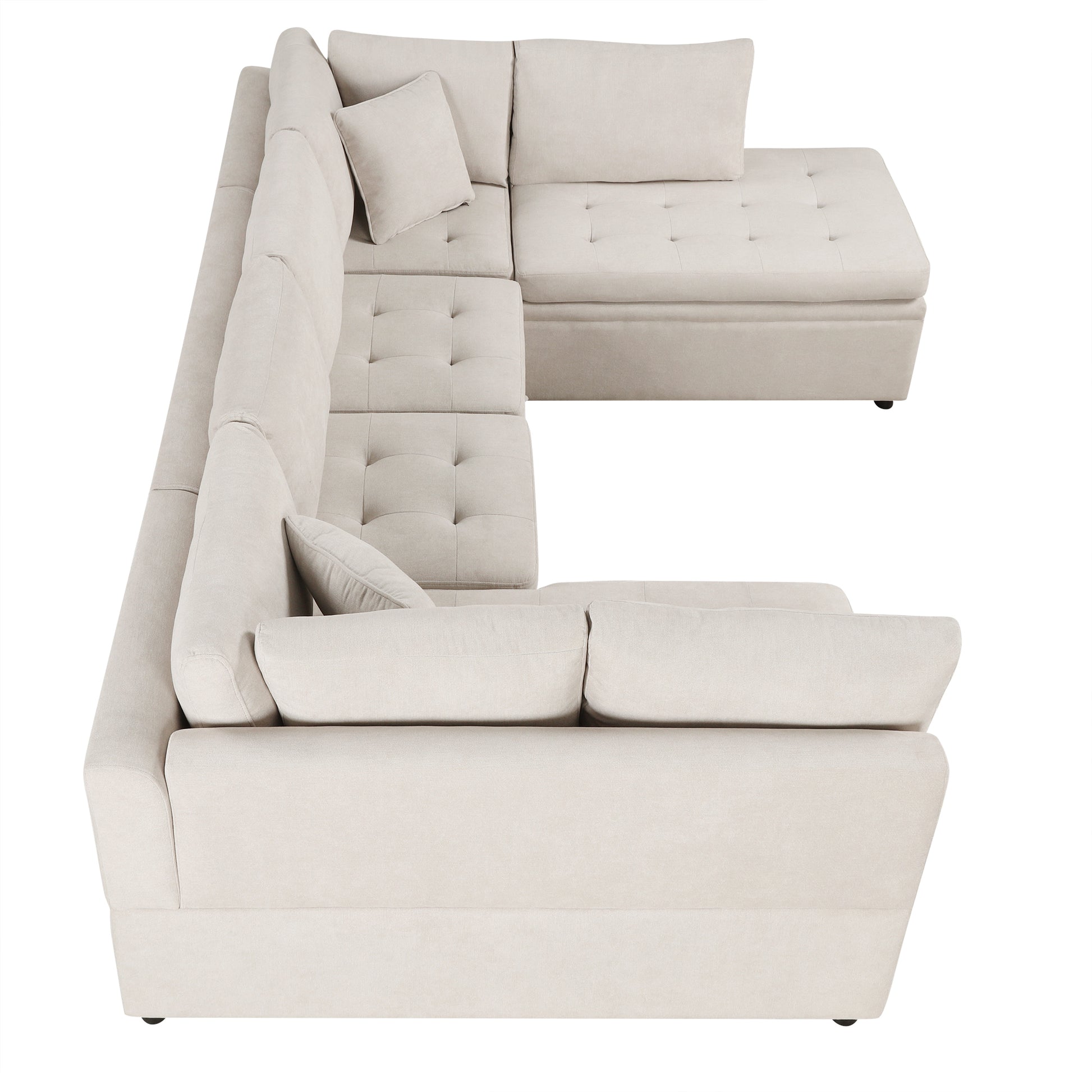 117.3" Oversized Sectional Sofa U Shaped Sofa Couch Pull Out Sofa Bed With Two Throw Pillows For Living Room, Beige Beige Foam Chenille 4 Seat