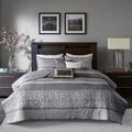 6 Piece Reversible Jacquard Quilt Set With Throw Pillows Grey Taupe King Cal King Grey Taupe Cotton