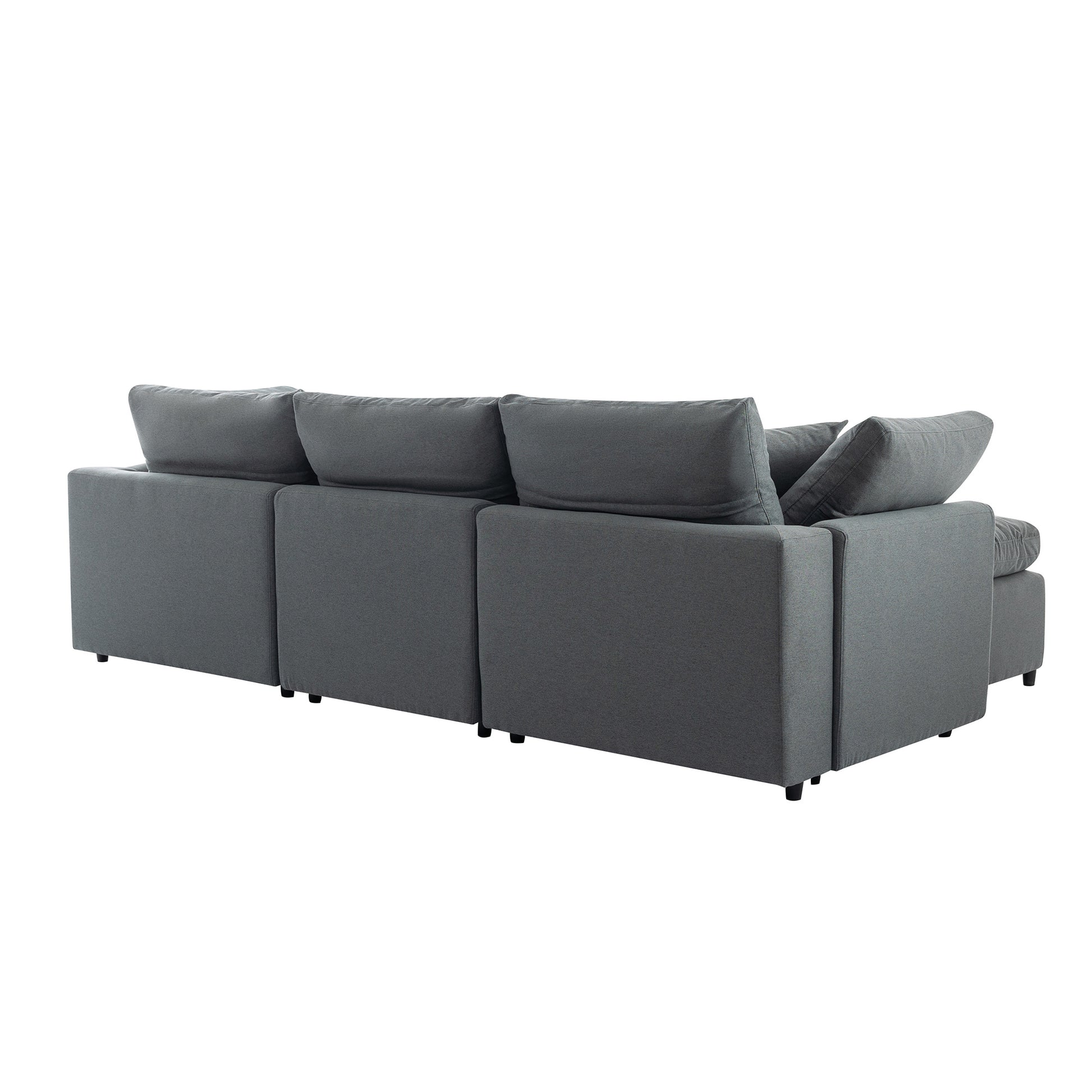 Down Filled Upholstery Convertible Sectional Sofa, L Shaped Couch With Reversible Chaise Dark Gray Polyester 4 Seat