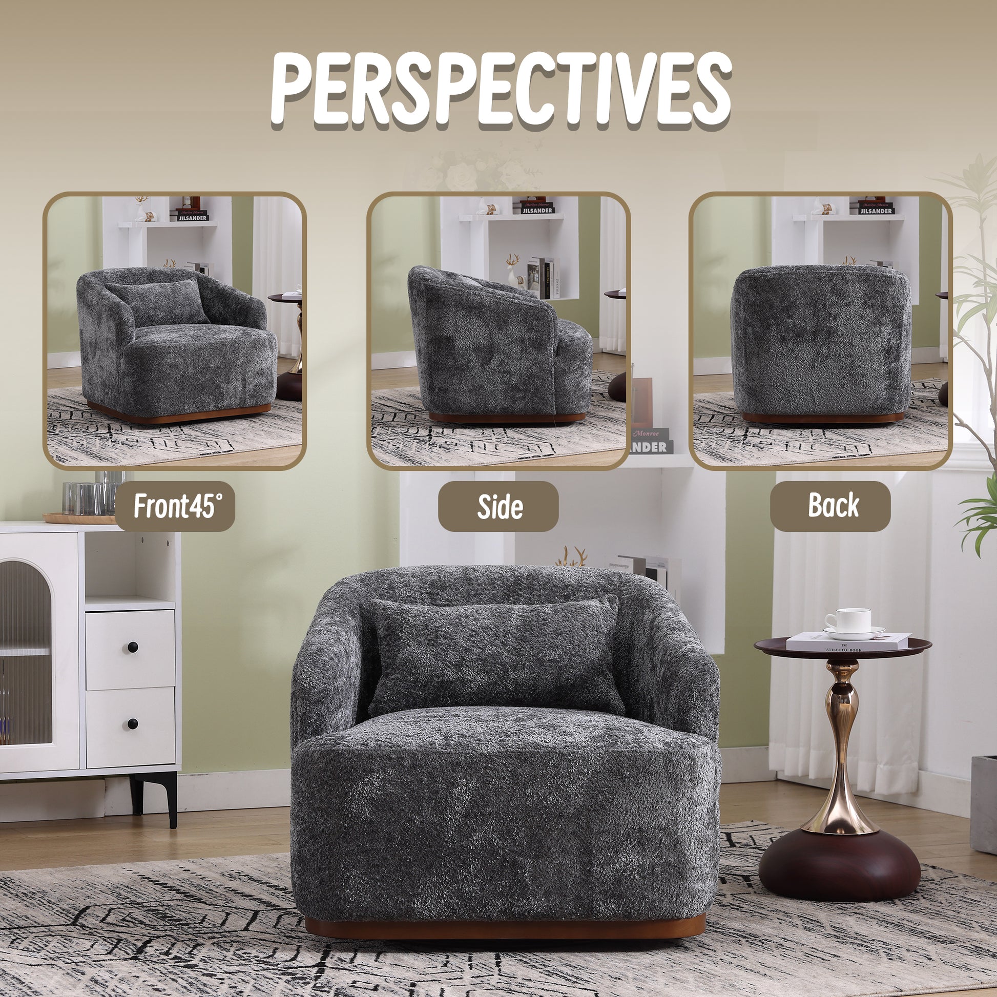 Coolmore Swivel Barrel Chair, Comfy Round Accent Sofa Chair For Living Room, 360 Degree Swivel Barrel Club Chair, Leisure Arm Chair For Nursery, Hotel, Bedroom, Office, Lounge Gray Gray Primary Living Space Foam Chenille