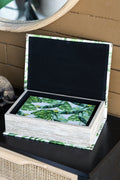 Set Of 2 Botanical Green And White Book Boxes, L:11X7X3