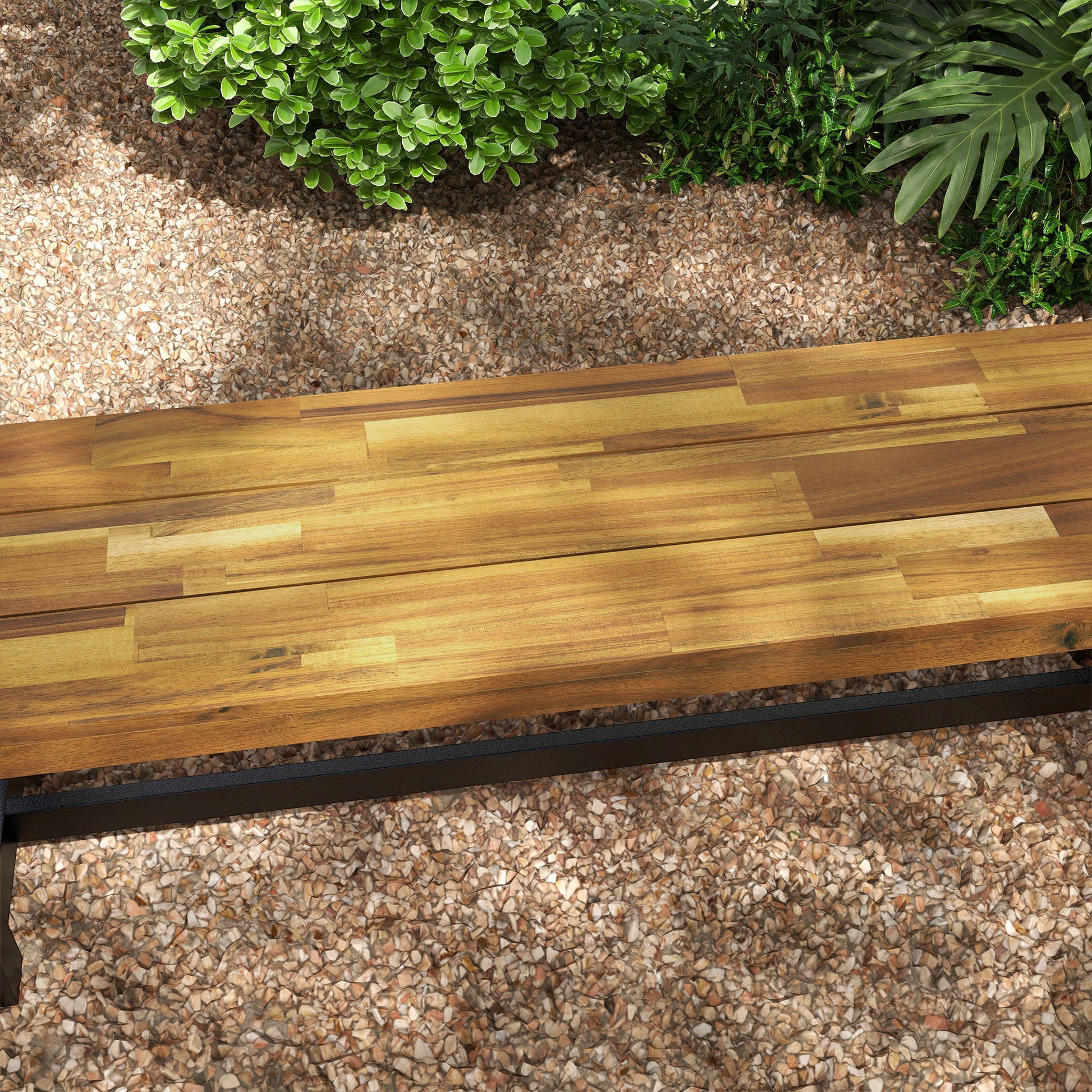 Outsunny Wooden Outdoor Garden Bench, Park Bench With Acacia Wood Seat, Front Porch Bench With Metal Frame For Conservatory, Poolside, Deck, 63" X 14.25" X 18", Natural Natural Steel