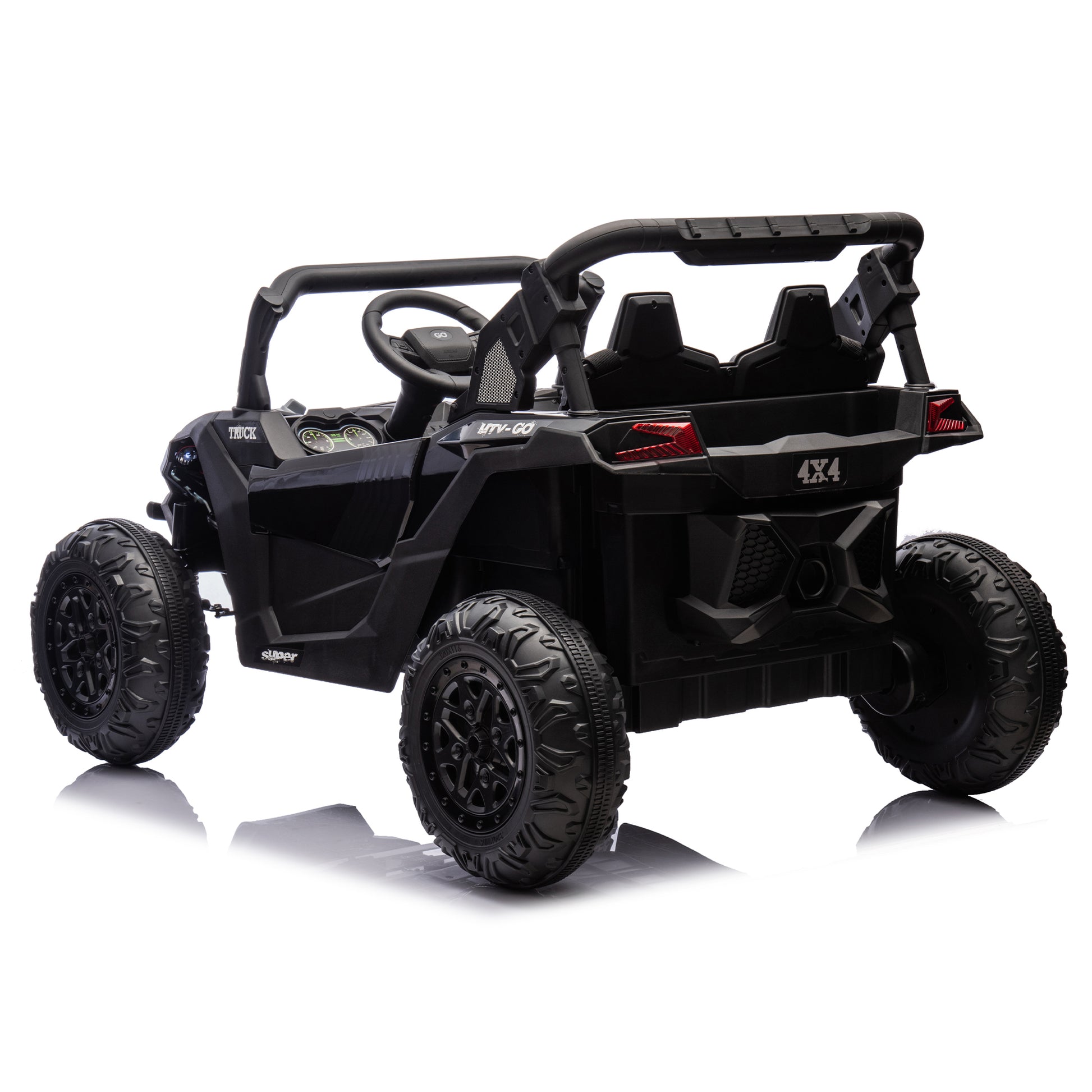 24V Two Seater Kids Ride On Utv W Parents Remote Control,Four Wheel Suspension,Slow Start,Large Wheel Design,Anti Collision Bar,Storage Space,Music,Usb,Bluetooth,Volume Control,Led Lights For Kids 3 . Black 100 149 Lbs Polypropylene