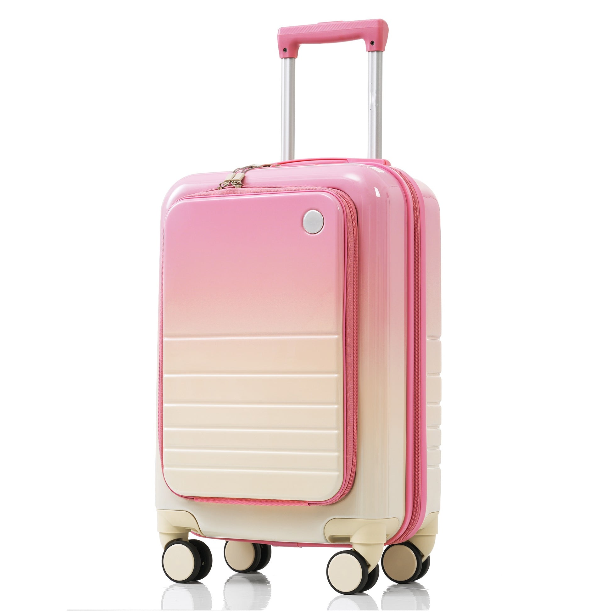 Luggage Set Of 3, 20, 24, 28Inch With Usb Port, 20, 24Inch With Front Opening Design Airline Certified Carry On Luggage With Cup Holder, Abs Pc Hard Shell Luggage With Spinner Wheels, Pink Pink Abs