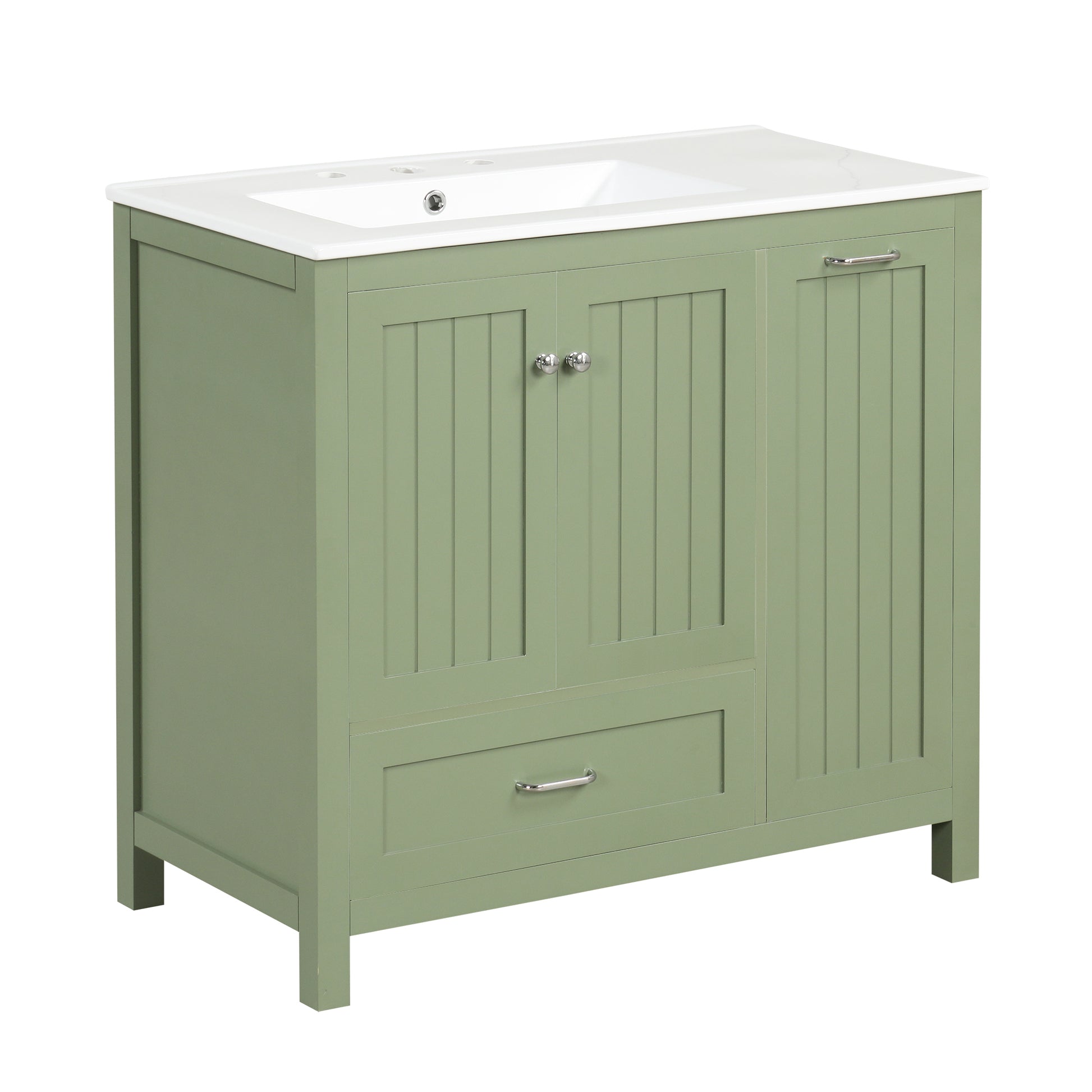 36" Bathroom Vanity With Sink, One Cabinet With Two Doors And One Big Drawer And One Flip Drawer, Solid Wood And Mdf Board, Green Green Solid Wood Mdf