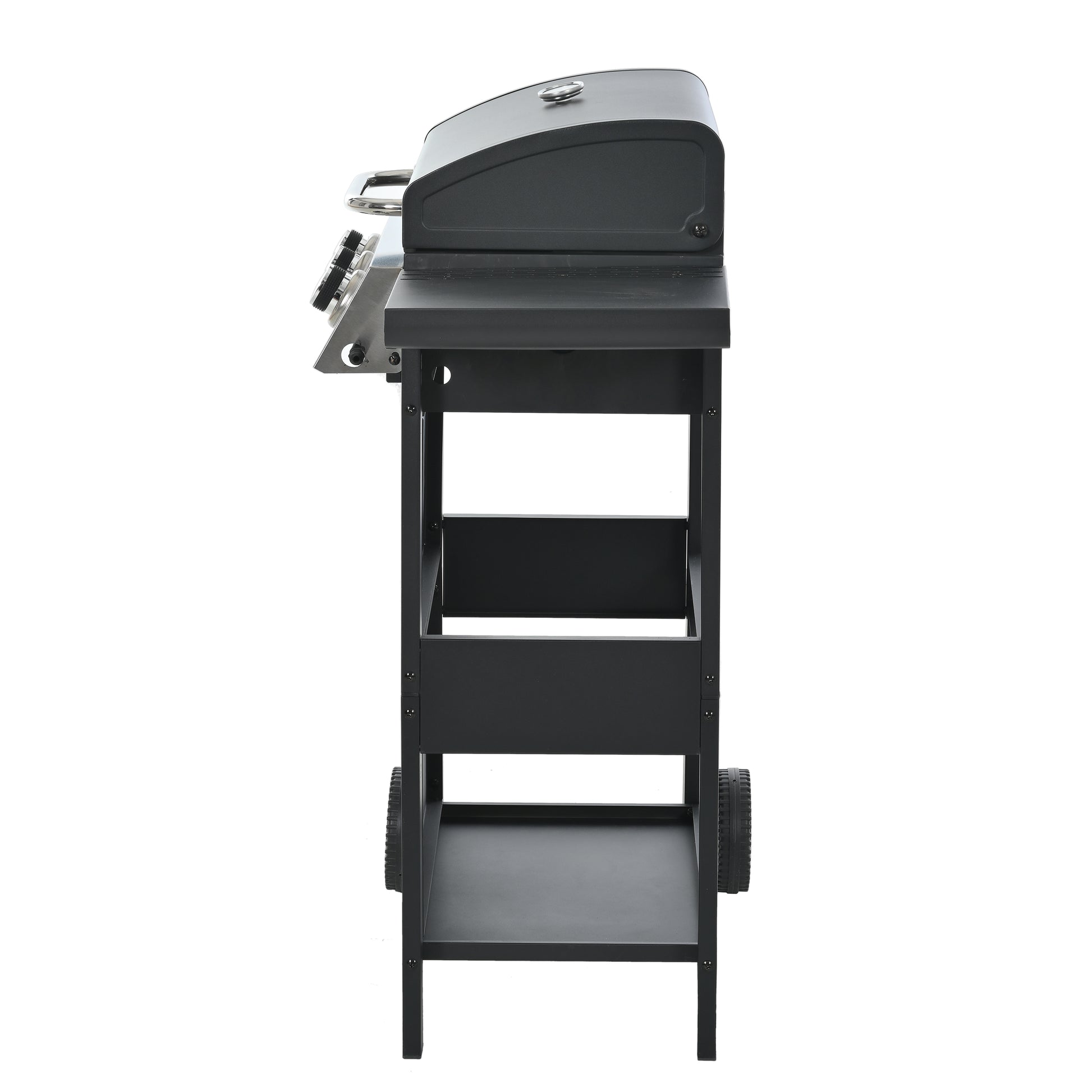 Propane Gas Grill 4 Burner Barbecue Grill, Stainless Steel 34,000 Btu Patio Garden Barbecue Grill With Two Shelves, Lid, Wheels And Bottle Opener Black Iron