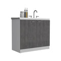 Freestanding Sink, Double Door Cabinet, Two Shelves, White Smokey Oak Multicolor Solid Wood Mdf Engineered Wood