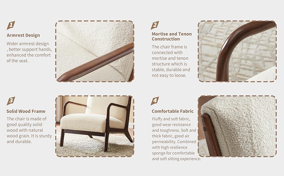 Accent Chair Living Room Chair Lambswool Accent Chair With Arms Chairs For Bedroom,Office,Apartment,Chairs Reading White Wood