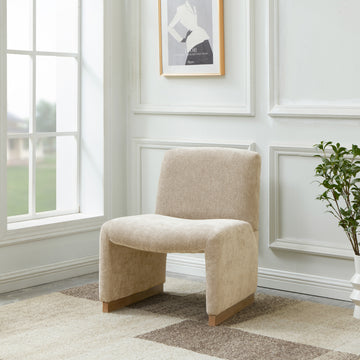 Comfy Accent Chair, Upholstered Slipper Chair, Armless Chair With Wood Legs And Soft Fabric For Living Room, Bedroom,Beige Beige Foam Wood Fabric