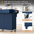 K&K 53.2'' Kitchen Island With Drop Leaf, Kitchen Storage Cart With Spice Rack, Towel Rack And 2 Drawers, Rolling Kitchen Island On Wheels With Adjustable Shelves For Kitchen, Dining Room, Navy Blue Navy Blue Brown Kitchen