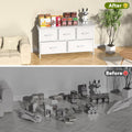 5 Drawers Dresser For Bedroom, Kidsroom Furniture, Wide Chest Of Drawers, Storage Organizer Units With Fabric Bins For Closet, White, Metal Frame, Waterproof Wood Top, Adjustable Feet White Wood