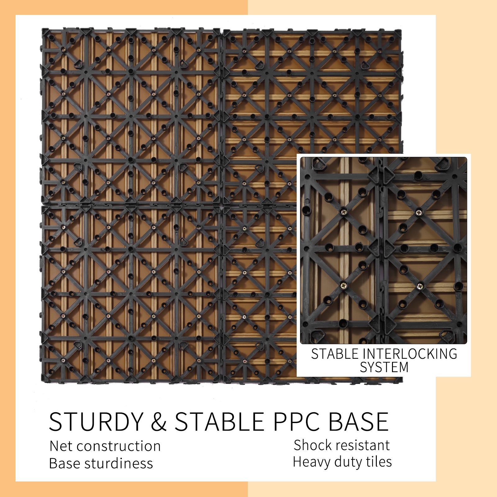 Wood Plastic Composite Deck Tiles Set Of 20, Sustainable Fsc Composite Decking Resist Rust, Water, Weather, Easy To Diy & Maintain, Ideal For Patios, Balconies, Rooftops, Burlywood Burly Wood Wood Plastic