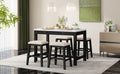 3 Piece Modern Faux Marble Versatile Bar Table Set With Storage Drawers And Padded Stools, Ideal For Space Saving Dining Nooks Or Small Kitchens Black Black Solid Wood Mdf
