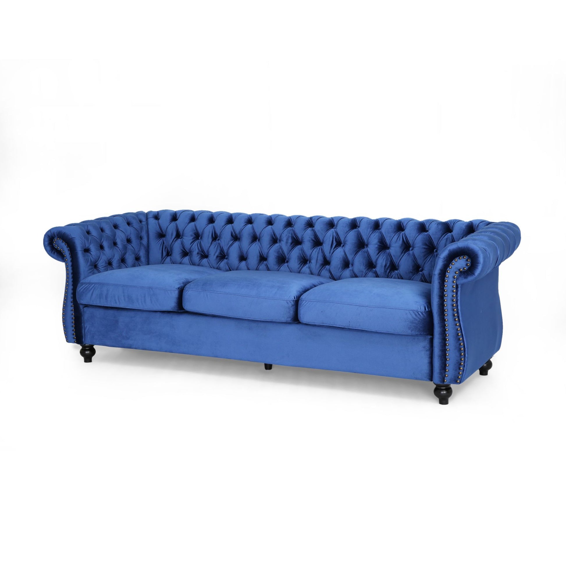 Classic 3 Seater Velvet Sofa In Navy Blue, Offering Timeless Elegance And Luxurious Comfort For Your Living Space, Featuring Plush Upholstery For Ultimate Relaxation And Stylish Entertaining Navy Blue Velvet Wood Primary Living Space Medium Soft Tight