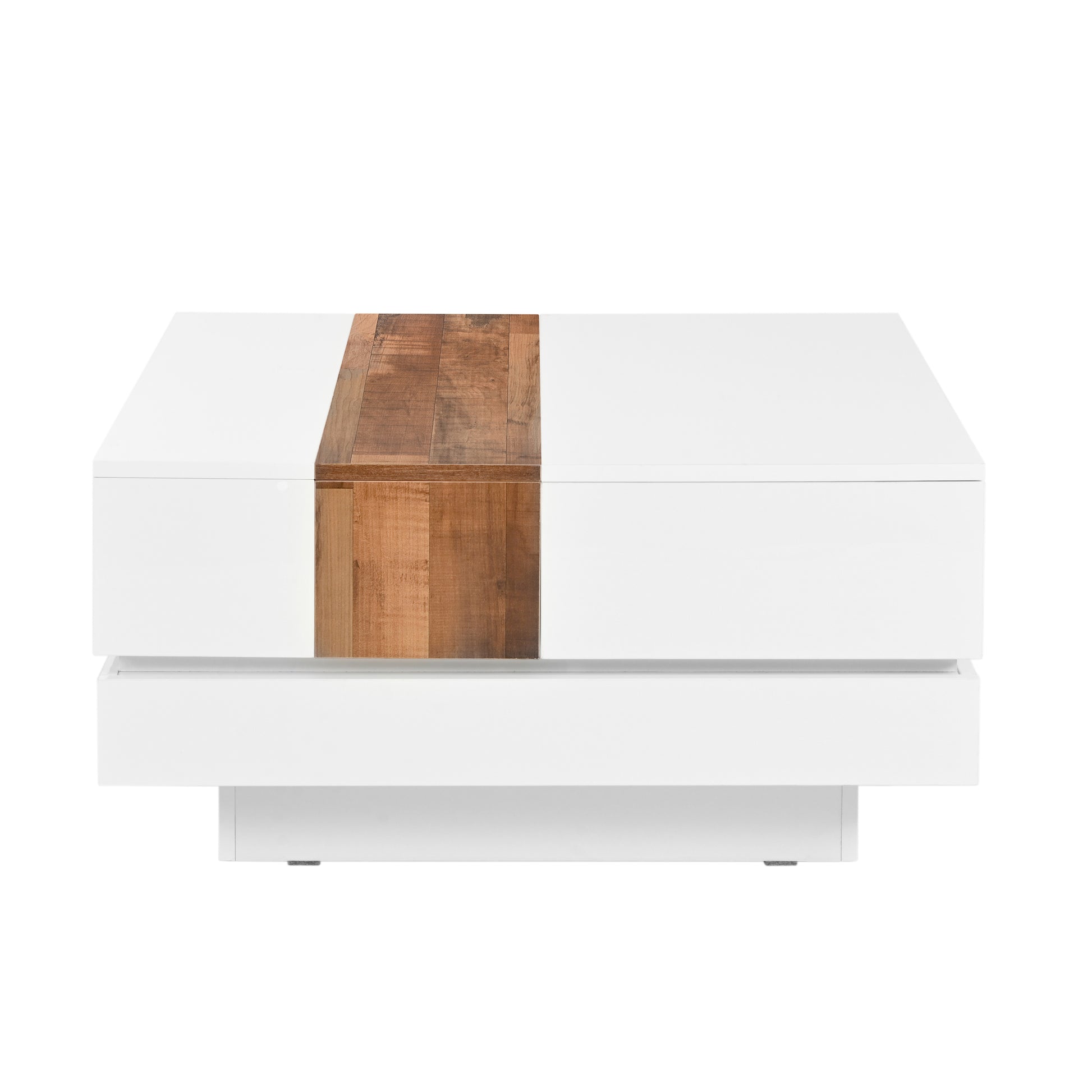 31.4'' X 31.4'' Square Coffee Table With Sliding Tabletop, High Gloss Center Table With Hidden Storage Compartment, Extendable Cocktail Table With Walnut Grain Finish For Living Room, White White Square Mdf