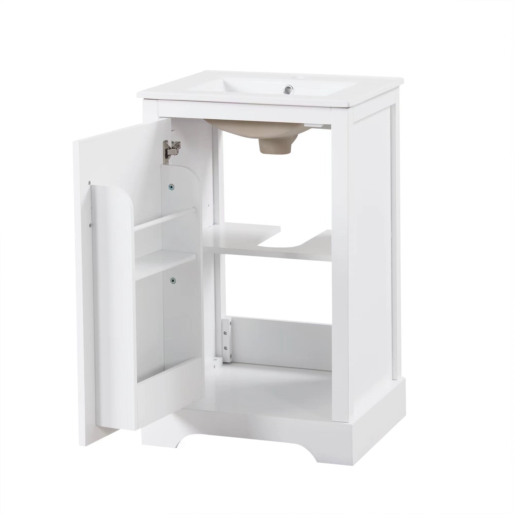 20" Bathroom Vanity With Sink, Bathroom Cabinet With Soft Closing Door, Storage Rack And Adjustable Shelve, White White Mdf