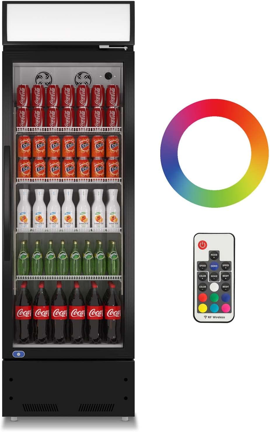 Refrigeration Glass 1 Door Upright Display Beverage Cooler Merchandiser With Led Lighting, 16.5 Cubic Ft., Etl Approved, Black Black Steel