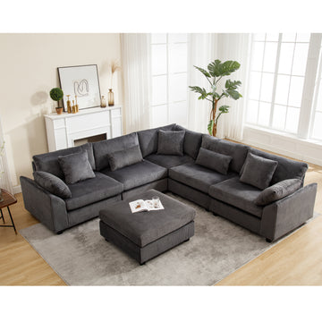 Arrival Oversized Modular Sectional Sofa Couches Set,Corduroy Upholstered Deep Seat Comfy Sofa For Living Room,Dark Gray Dark Gray Fabric 6 Seat