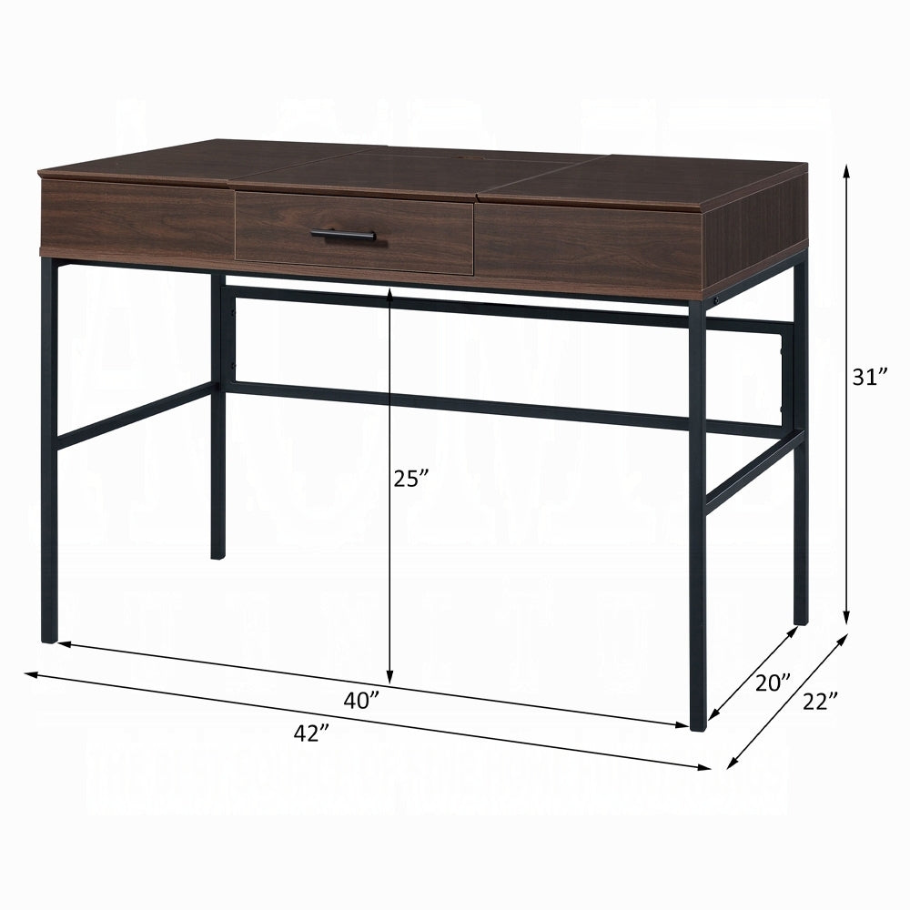 Oak And Black 1 Drawer Writing Desk With Usb Port Oak Writting Desk Office Industrial Rectangular Drawers Wood Metal