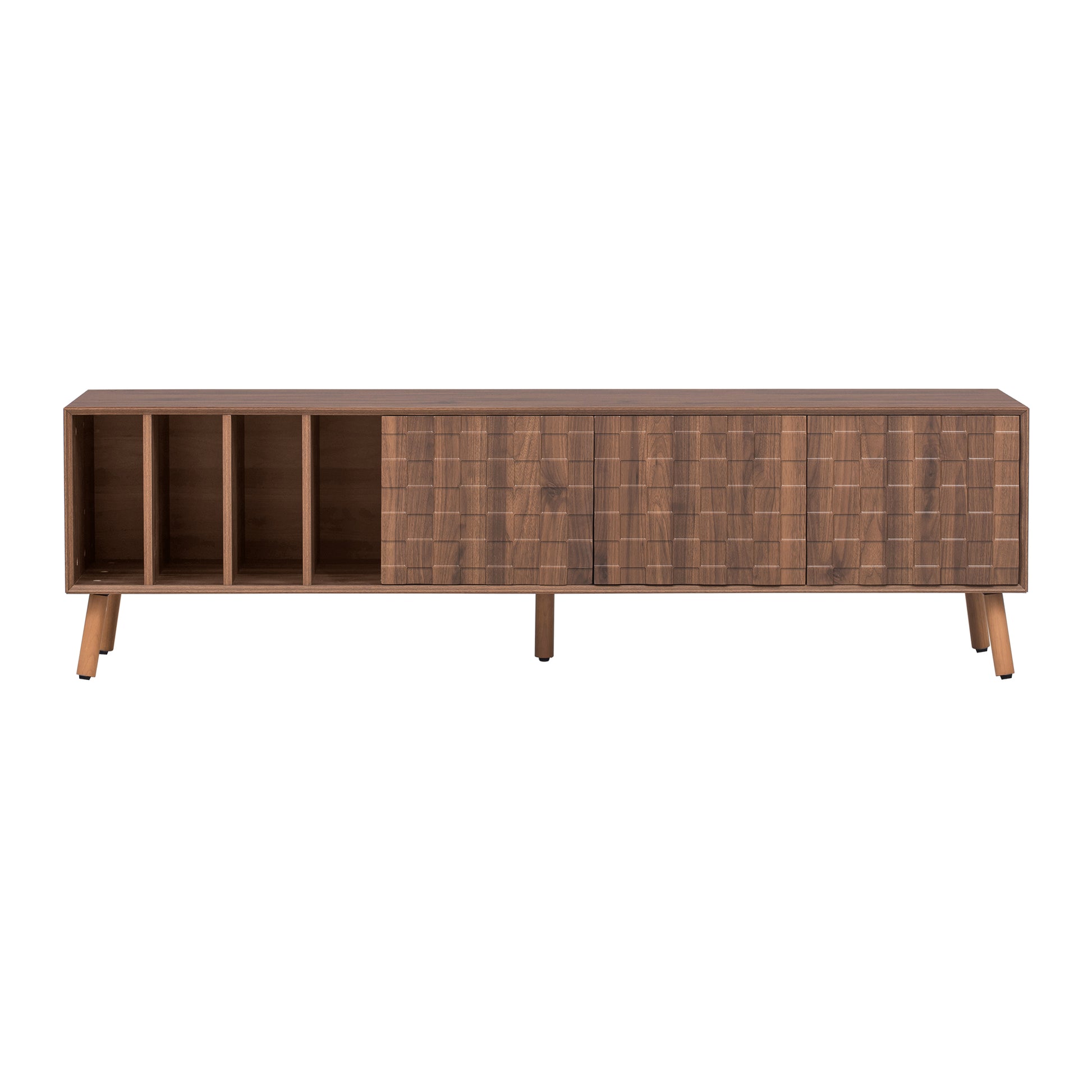 70" Mid Century Modern Tv Stand, Media Console Table For Tvs Up To 80'', Entertainment Center With 5 Solid Wood Legs For Living Room, Bedroom Walnut Primary Living Space 70 79 Inches 70 79 Inches