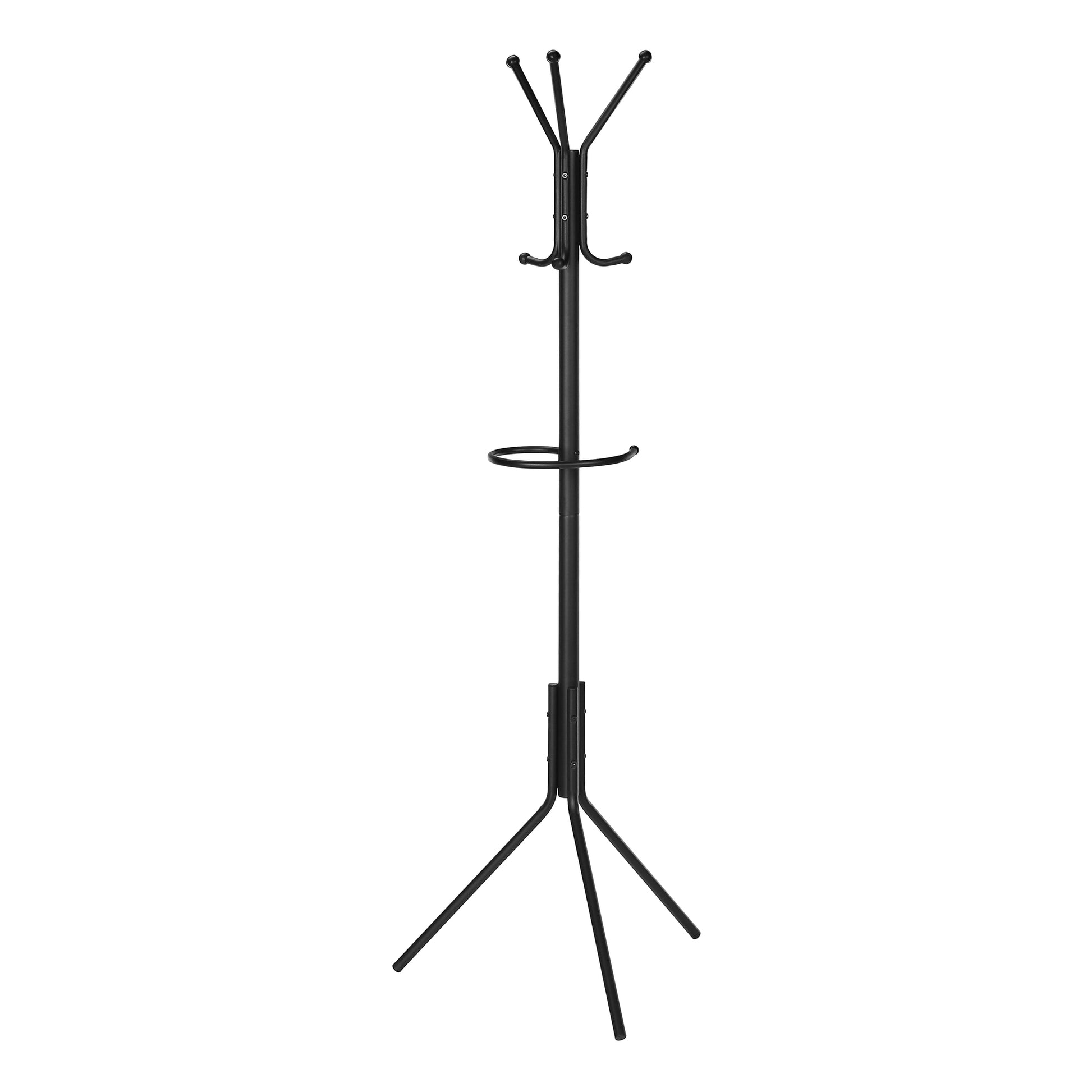 Coat Rack, Hall Tree, Free Standing, Hanging Bar, 6 Hooks, Entryway, 68"H, Bedroom, Black Metal, Contemporary, Modern Black Metal