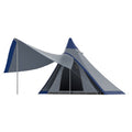 Outsunny 15.4'X15.4'X8.5' Teepee Tent, Waterproof Camping Tent With Porch Area, Floor And Carry Bag, For 2 3 Person Outdoor Backpacking Camping Hiking, Blue Blue Aluminum