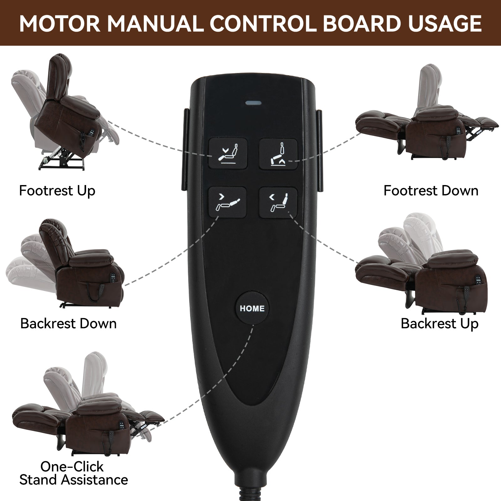 Dual Motor Infinite Position Up To 350 Lbs Electric Medium Size Genuine Leather Brown Power Lift Recliner Chair With 8 Point Vibration Massage And Lumbar Heating White Metal Primary Living Space Heavy Duty Pine Antique Brown Genuine Leather Power Remote