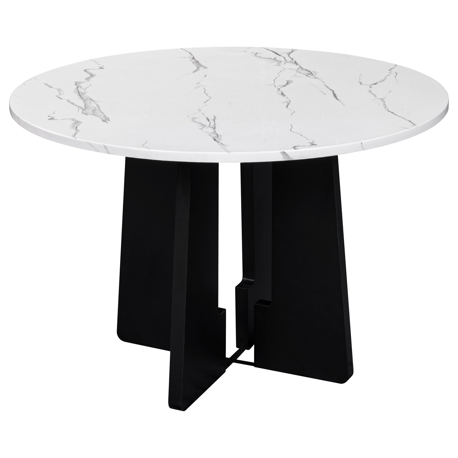 Round Dining Table For 4, 43 Inch Faux Marble Top, Mid Century Modern Round Dining Table For Cafes, Restaurants, Bars, Home Offices And Conference Rooms Black White Black Dining Room American