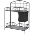 Outsunny Folding Potting Bench Table, Metal Garden Workstation, Work Bench With Large Build In Bag With Cover, 5 Hanging Hooks & Storage Shelf, Flourishes Black Metal