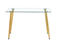 Modern Minimalist Rectangle Glass Dining Table Set Of 5Transparent Glass Tabletop And Electroplate Metal Legs, Suitable For Kitchens, Restaurants, And Living Rooms Golden White Metal