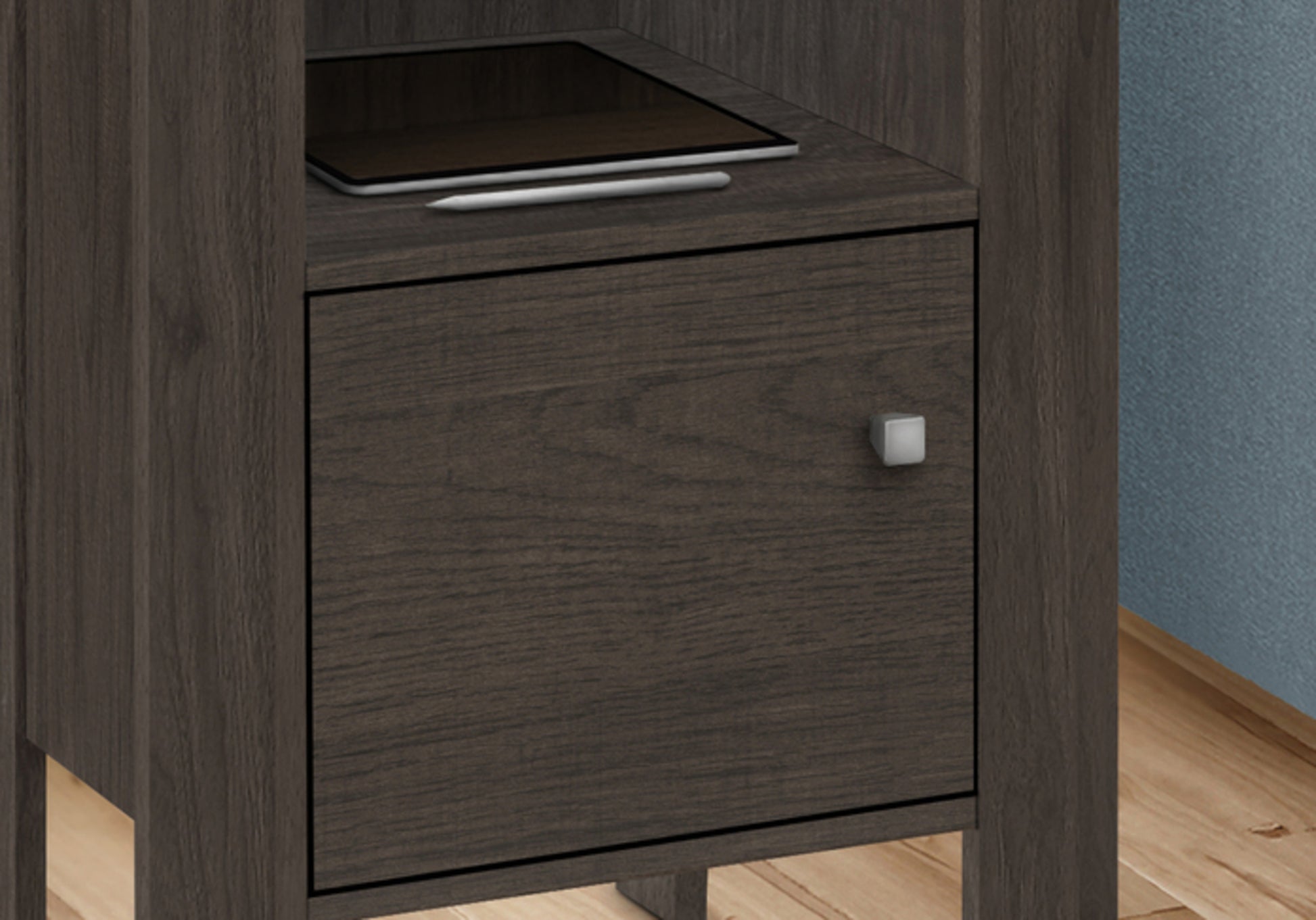 Accent Table, Side, End, Nightstand, Lamp, Storage, Living Room, Bedroom, Brown Laminate, Transitional Oak Particle Board