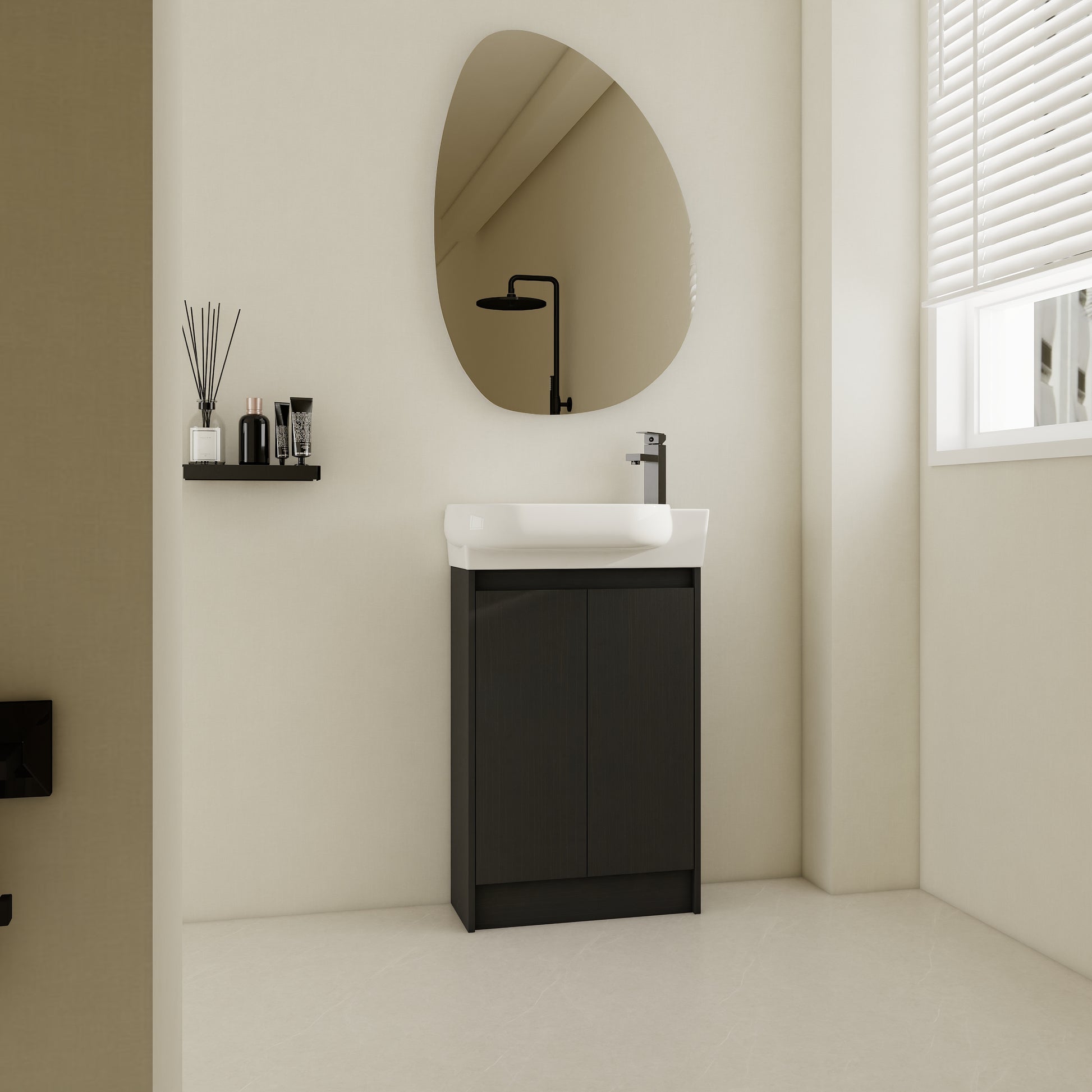23" Freestanding Bathroom Vanity With Sink, Soft Close Doors Black Chestnut Bathroom Modern Plywood