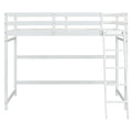 Twin Size High Loft Bed With Inclined Ladder, Guardrails,White Twin White American Design Pine