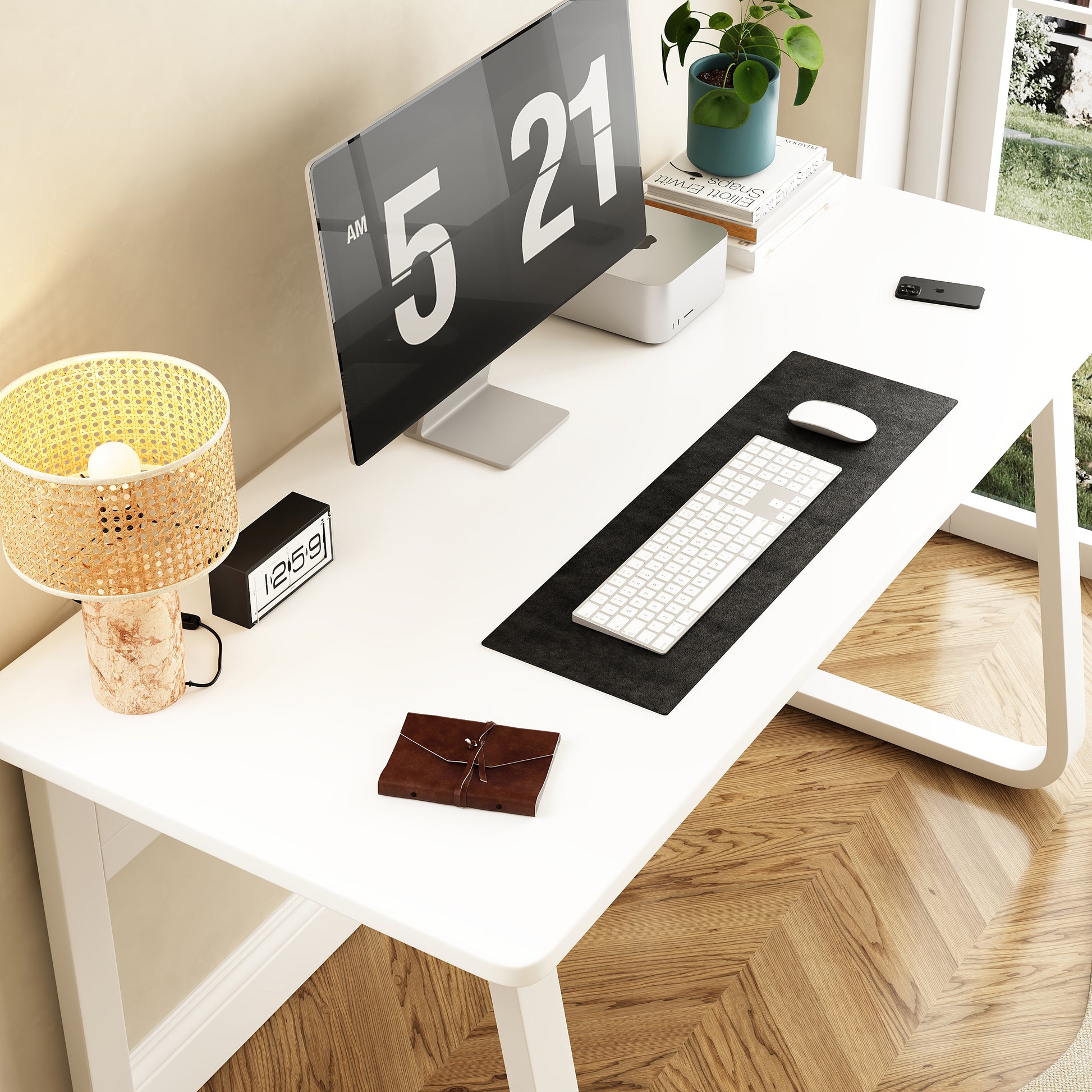 L39.3Inch Computer Desk Modern Simple Style Desk For Home Office, Small Writing Table Study Corner Work Desk For Bedroom White Metal