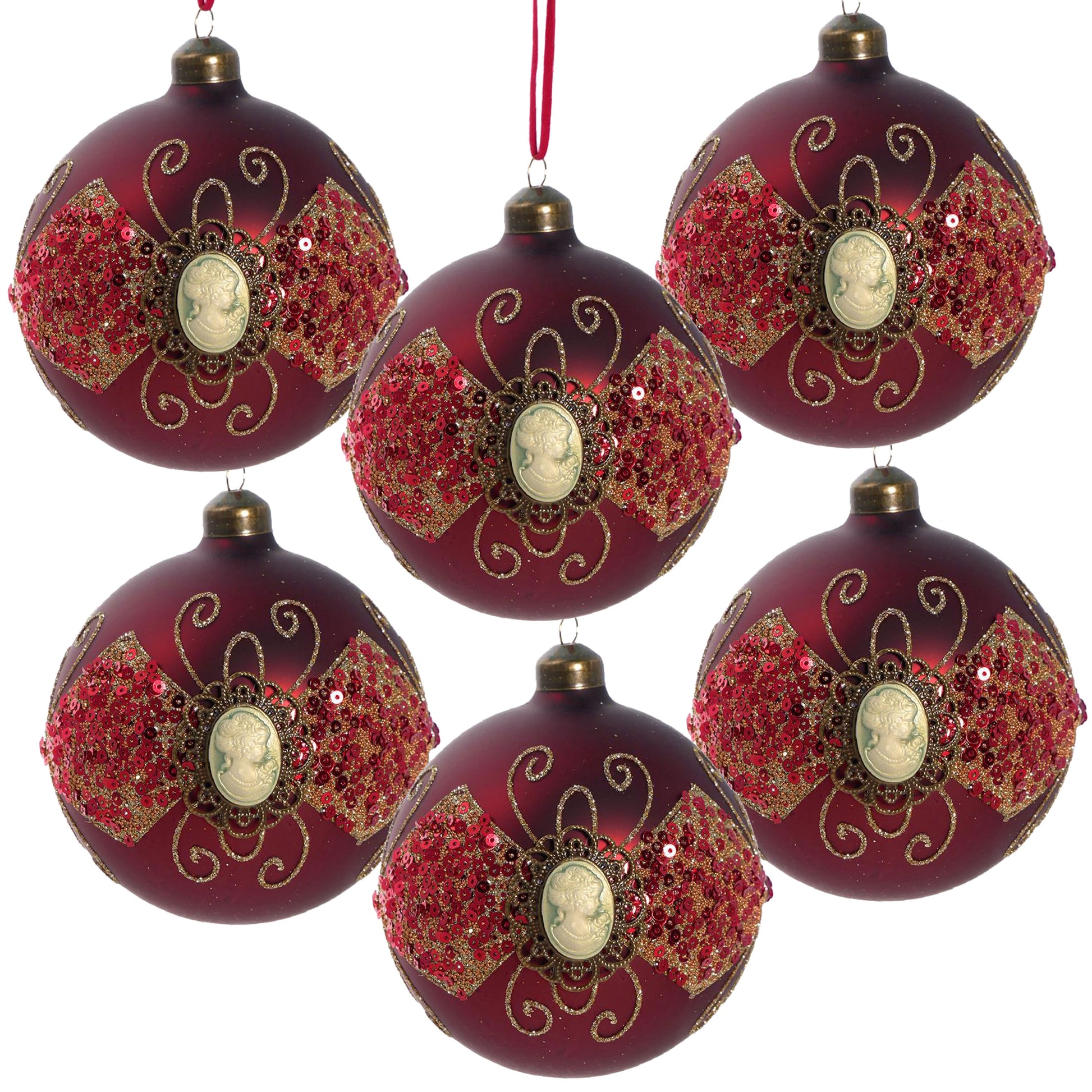 D3.9" Christmas Ball Ornaments, Glass Decorative Hanging Ball Christmas Tree Ornaments For Holiday Party Decorations, Set Of 6 Red Glass